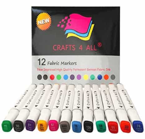 Crafts 4 All 12 Pack Premium Permanent Fabric markers with bright colors