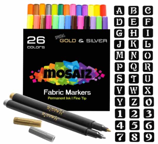 Permanent 26 Fabric Markers Pens Set Gold And Silver Included