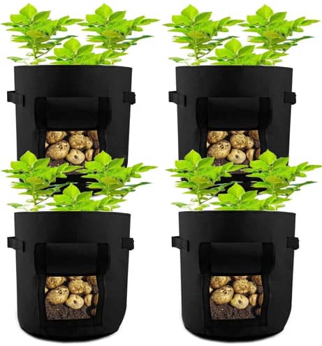 HAHOME 7 Gallon 4 Pack Potato Grow Bags With Handle & Access Flap