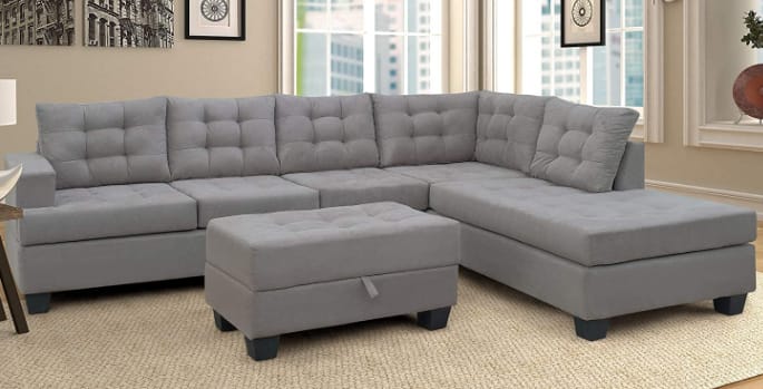 Merax Sectional Sofa With Chaise & Ottoman Three-Piece Sofas