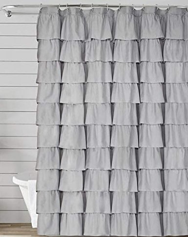 Volens Gray Ruffle Shower Curtains for Bathrooms