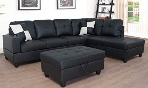 Lifestyle Furniture 3-Piece Black Contemporary Leather Sectional Sofa