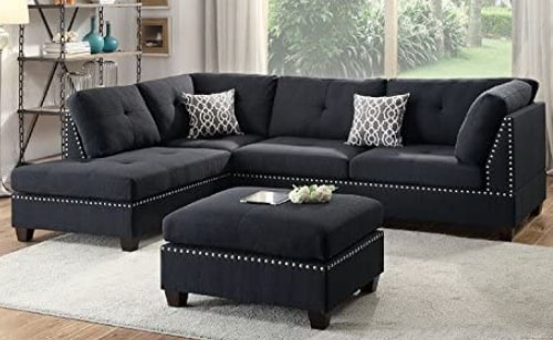 Poundex-Bobkona-Viola Sectional Set Sofa With Ottoman