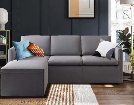 B BAIJIAWEI Convertible Sectional Sofa with Removable Ottoman 