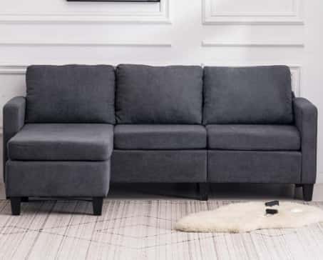 VINGLI Convertible 3-Seater L-Shape Upholstered Sectional Sofa Couch with Reversible Chaise