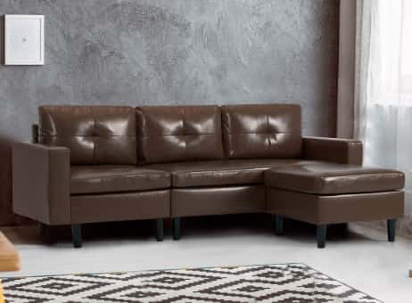 YODOLLA Convertible Sectional Sofa Couch, L-Shaped Brown Sectional Sofa Couch