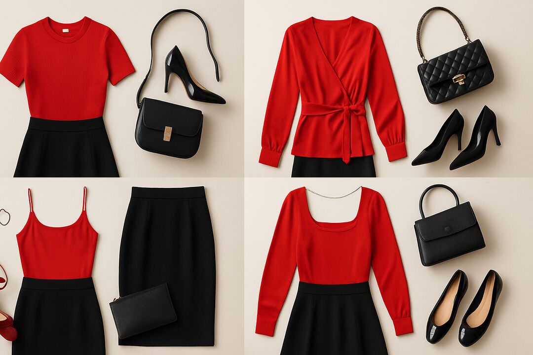 30+ Red Top Black Skirt Outfit Ideas
