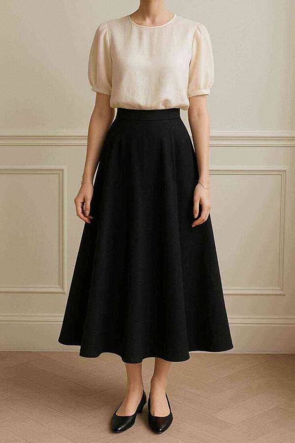 Black A-Line Skirt with Blouse