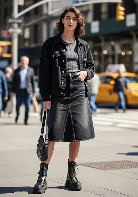 Black Denim Skirt with Denim Jacket