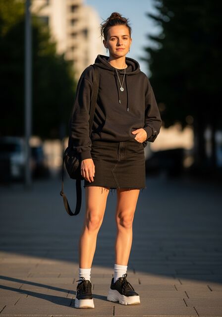 Black Denim Skirt with Hoodie