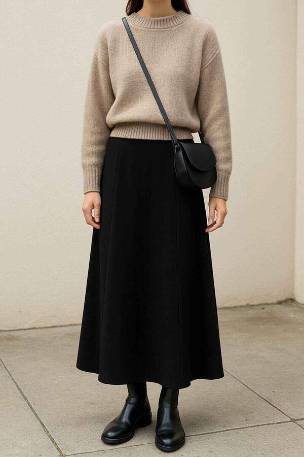 Black Maxi Skirt with Cropped Sweater