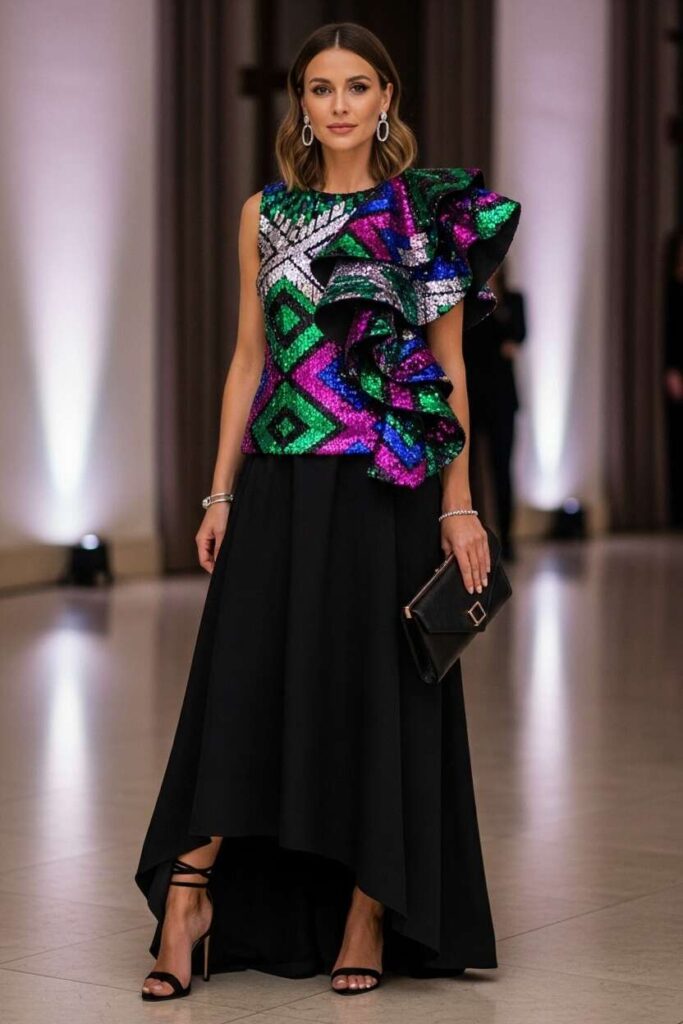 Black Maxi Skirt with Statement Top