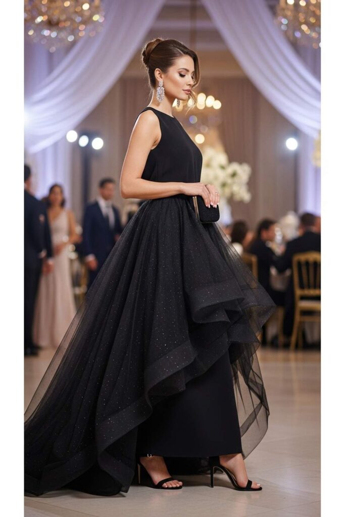 Black Maxi Skirt with Tulle or Sheer Layers