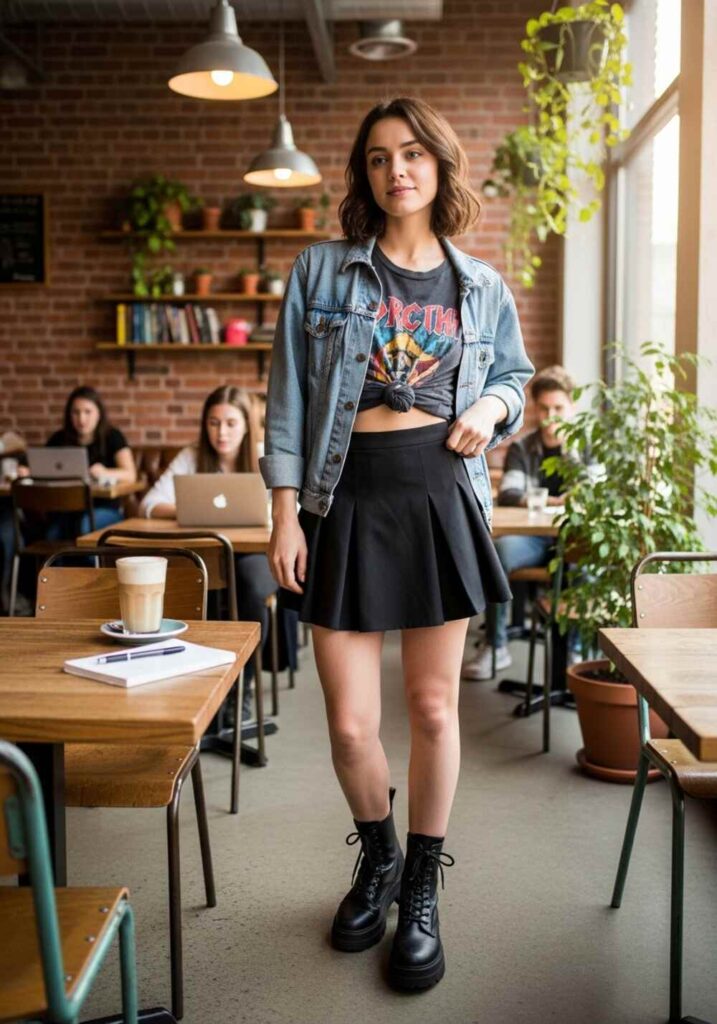 Black Midi Skirt with Graphic Tee