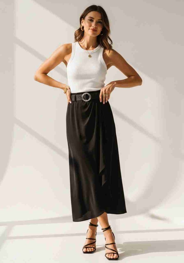 Black Midi Skirt with Tank Top