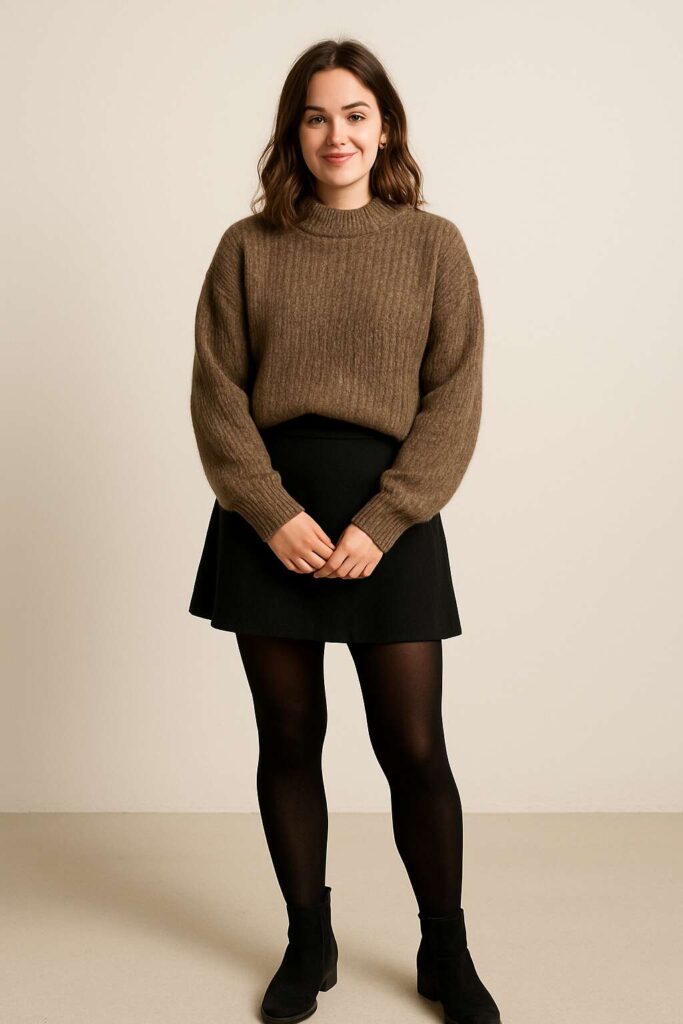 Black Mini Skirt with Oversized Sweater