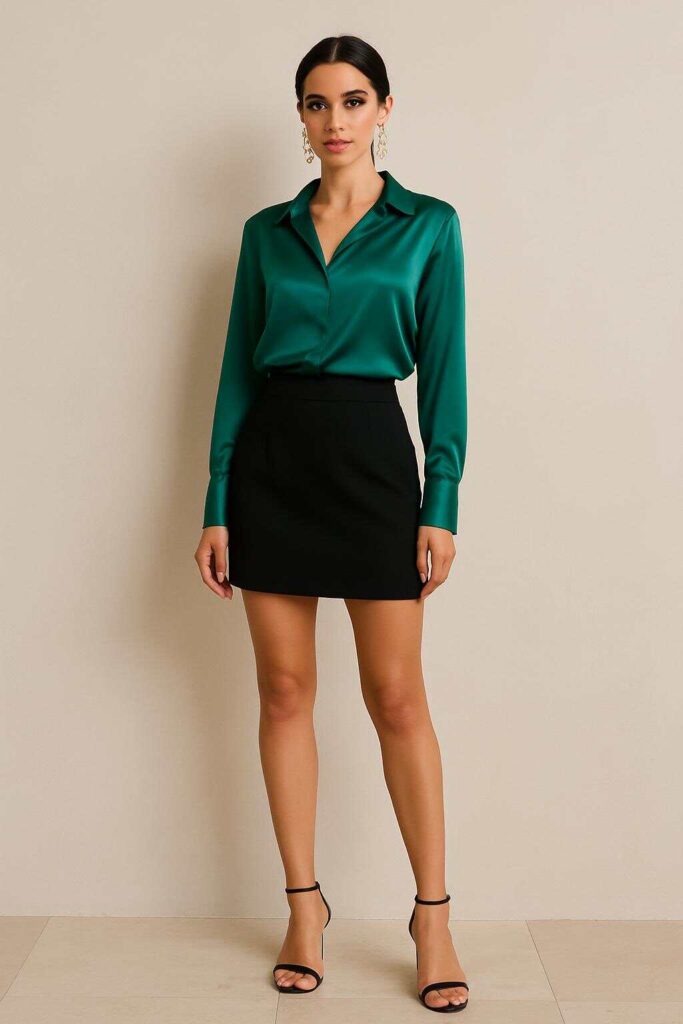 Black Mini Skirt with Satin Blouse