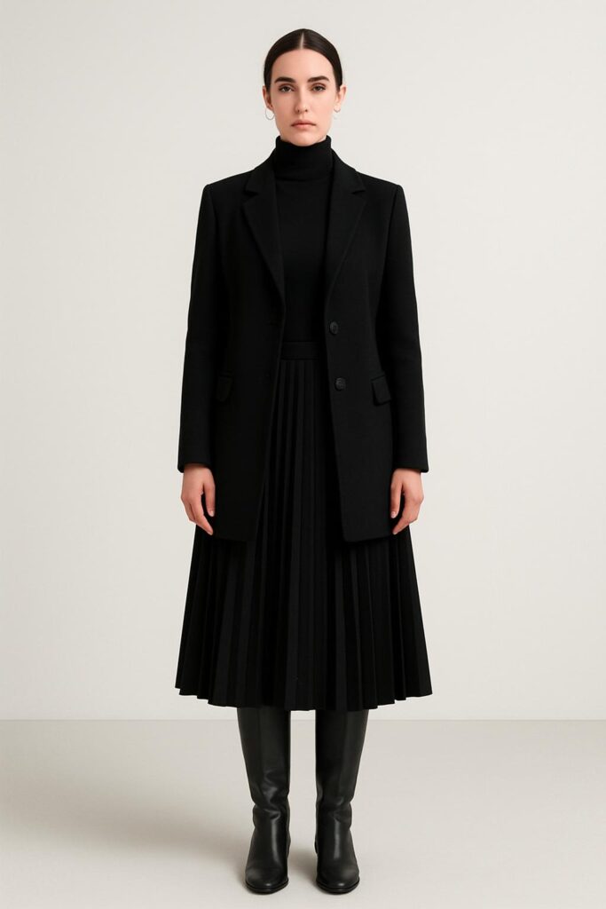 Black Pleated Skirt with Turtleneck
