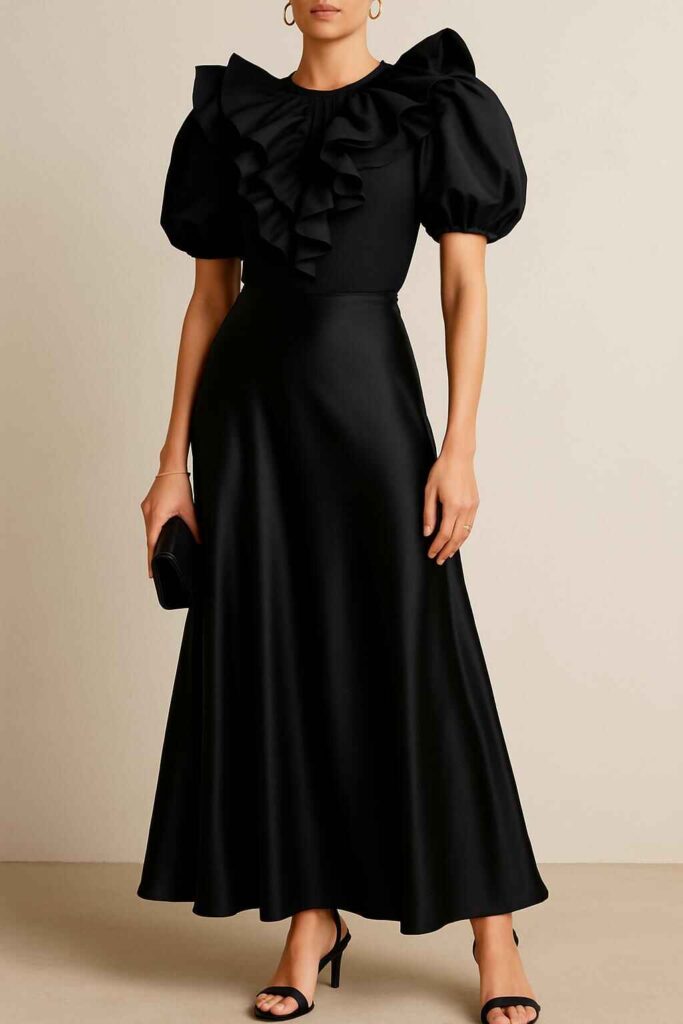 Black Silk Skirt with Statement Top