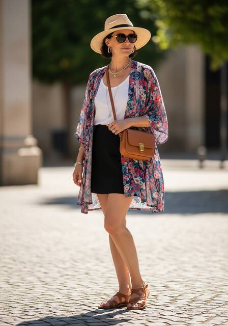 Black Skirt with Kimono or Light Cardigan