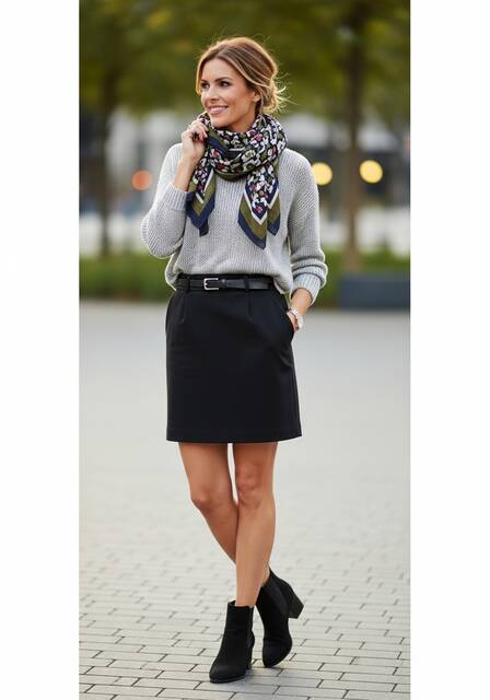 Black Skirt with Lightweight Sweater