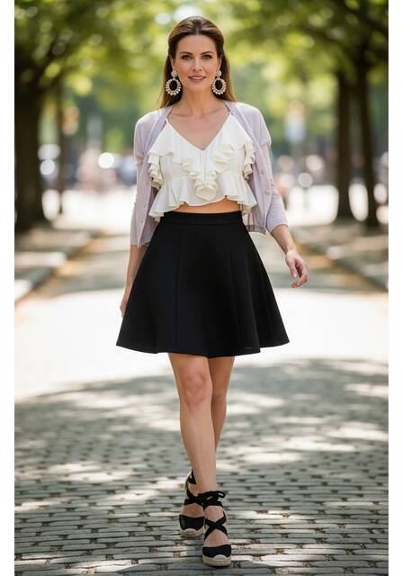 Black Skirt with Ruffled Top