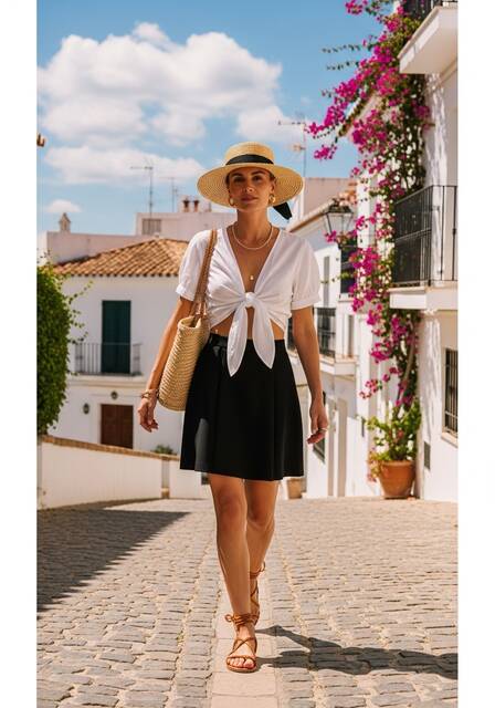 Black Skirt with Tie-Front Blouse