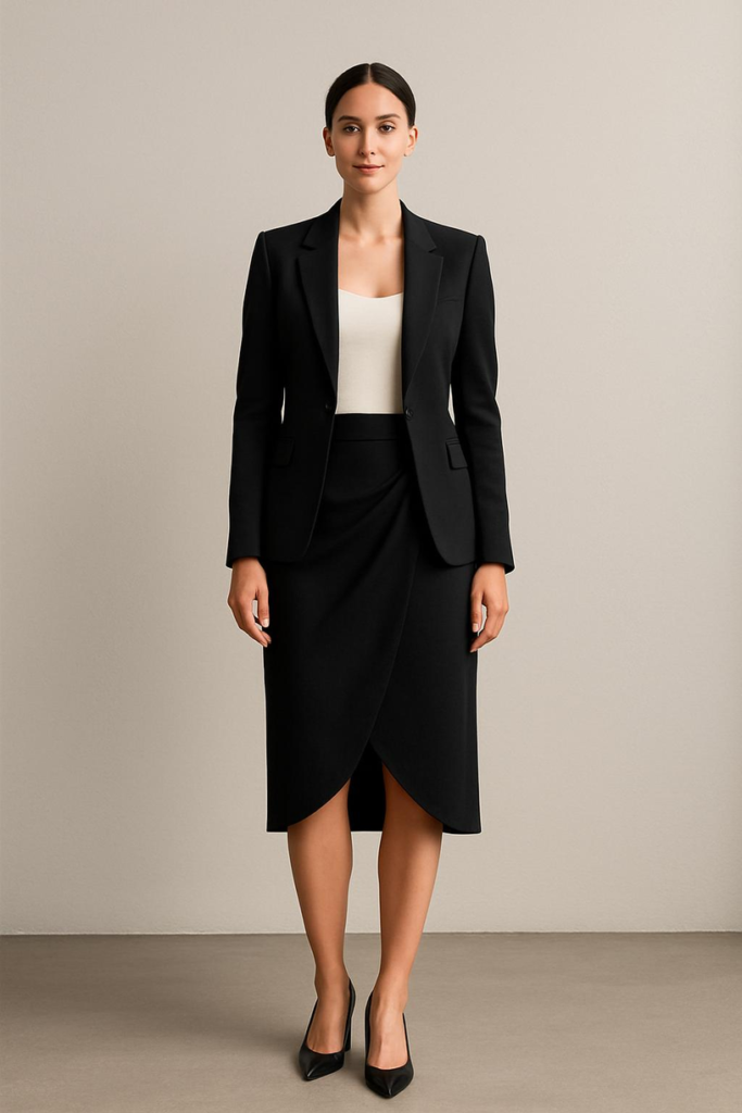 Black Wrap Skirt with Tank and Blazer