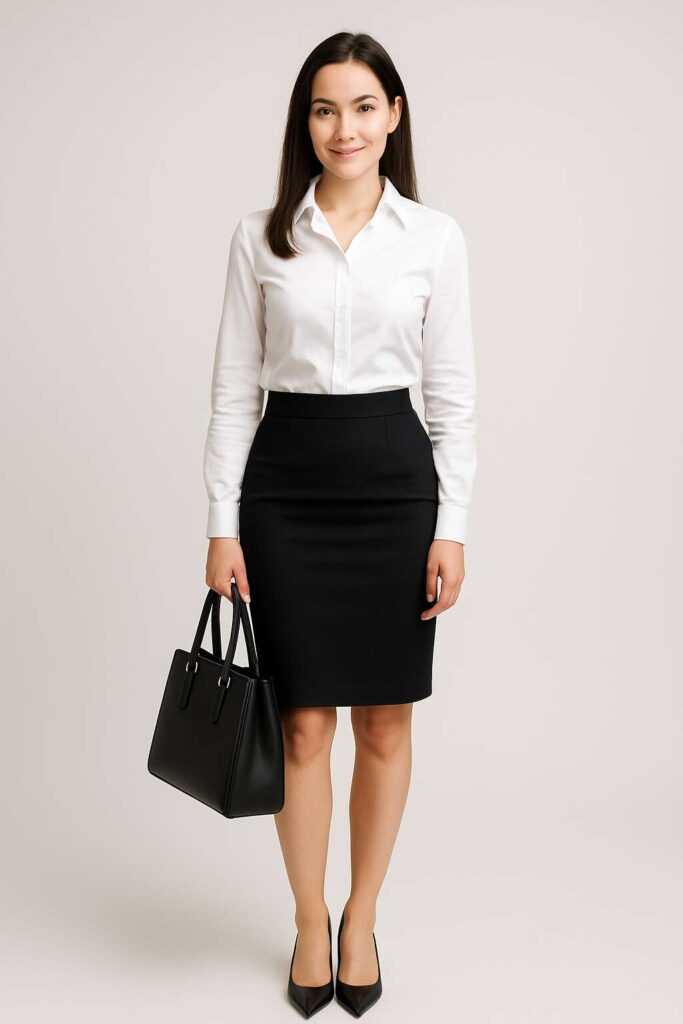 Classic Pencil Skirt with a Button-Down Shirt