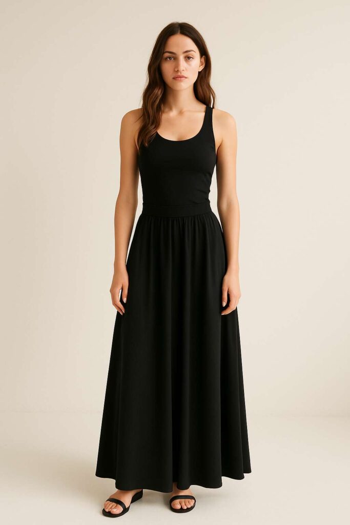 Flowy Black Maxi Skirt with Tank Top