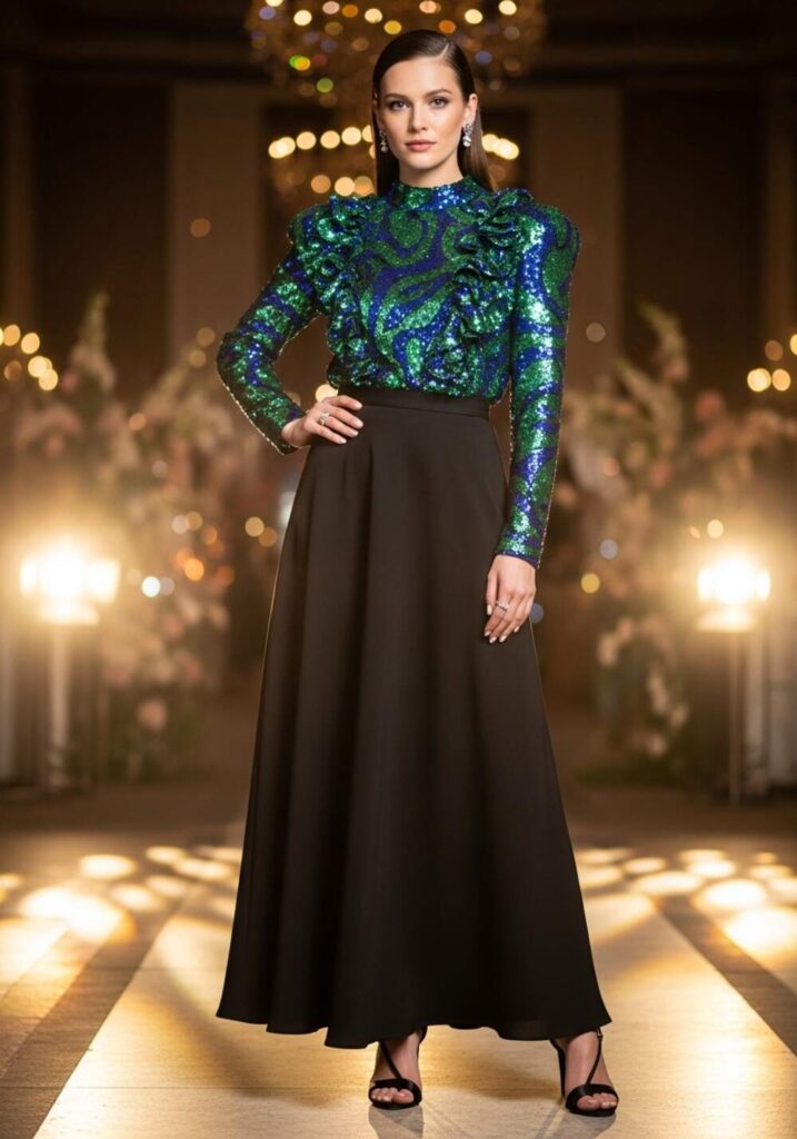 Long Black Skirt with Statement Top