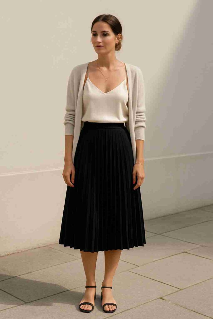Pleated Black Skirt with Camisole