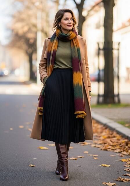 Pleated Skirt with Turtleneck Sweater