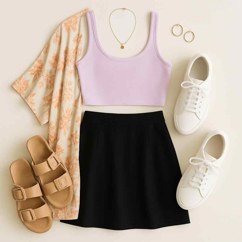 Short Black Skirt with Crop Top