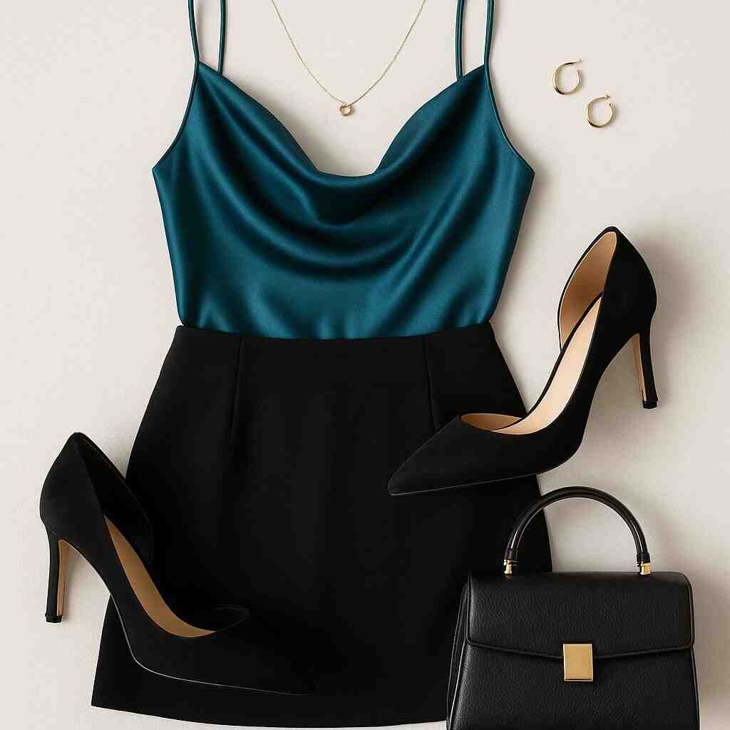 Short Black Skirt with Satin Camisole