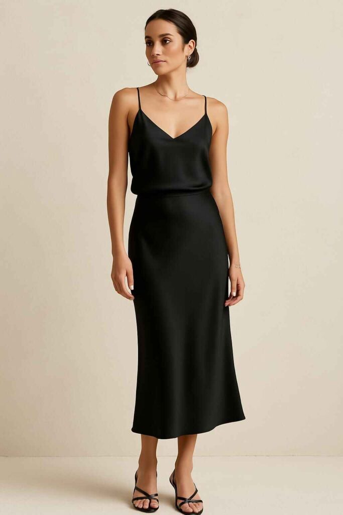 Silk Black Skirt with Camisole