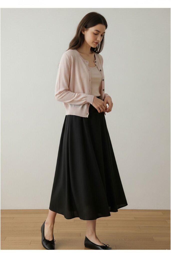 Black Midi Skirt with Cardigan