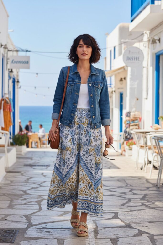 Denim Jacket with Maxi Skirt