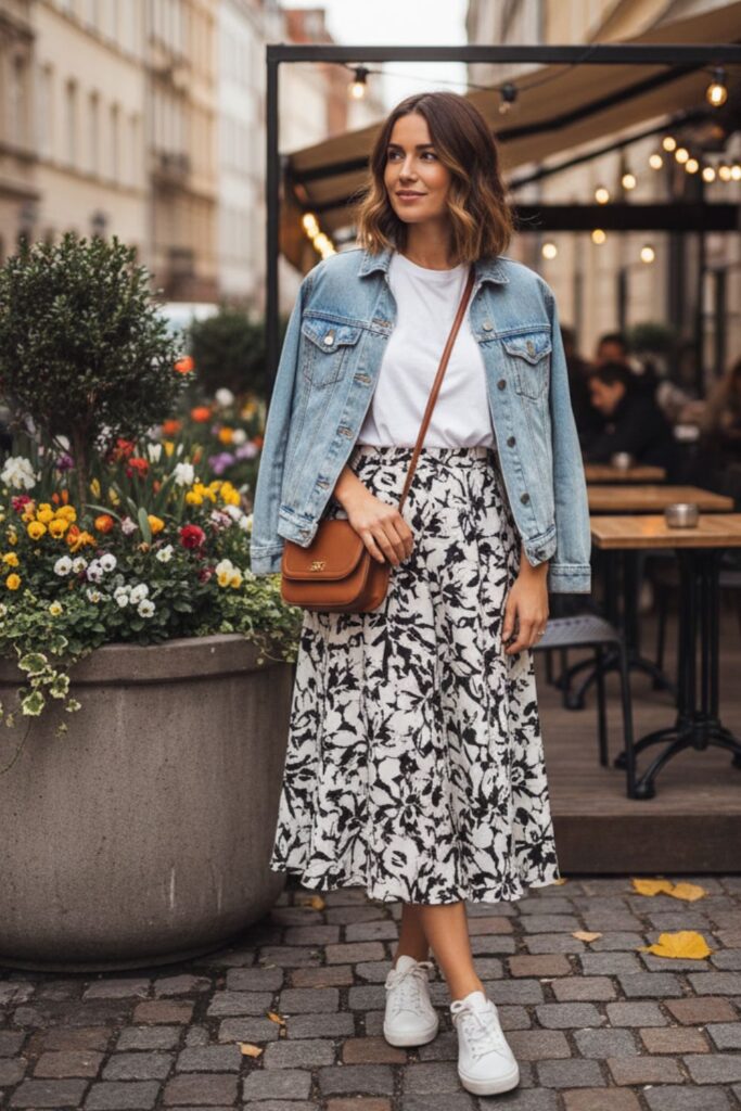 Denim Jacket with Midi Skirt