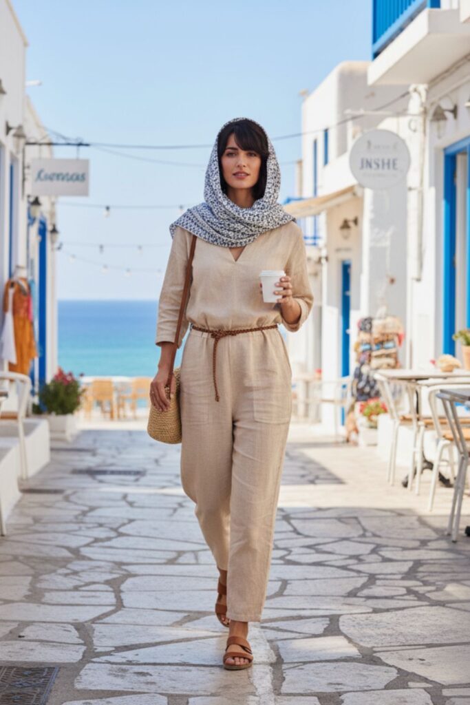 Resort-Chic Jumpsuit with Light Scarf