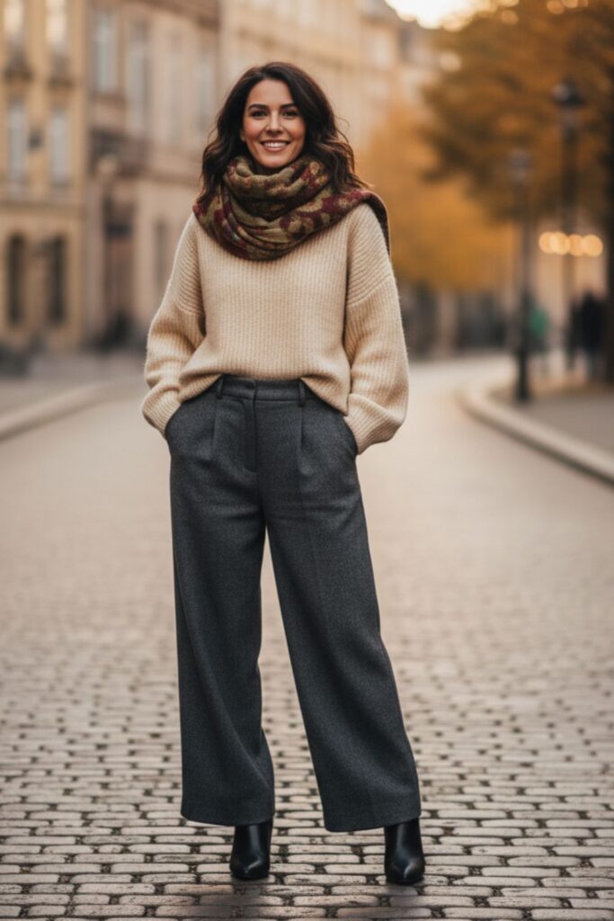 Wool Sweater with Wide-Leg Pants