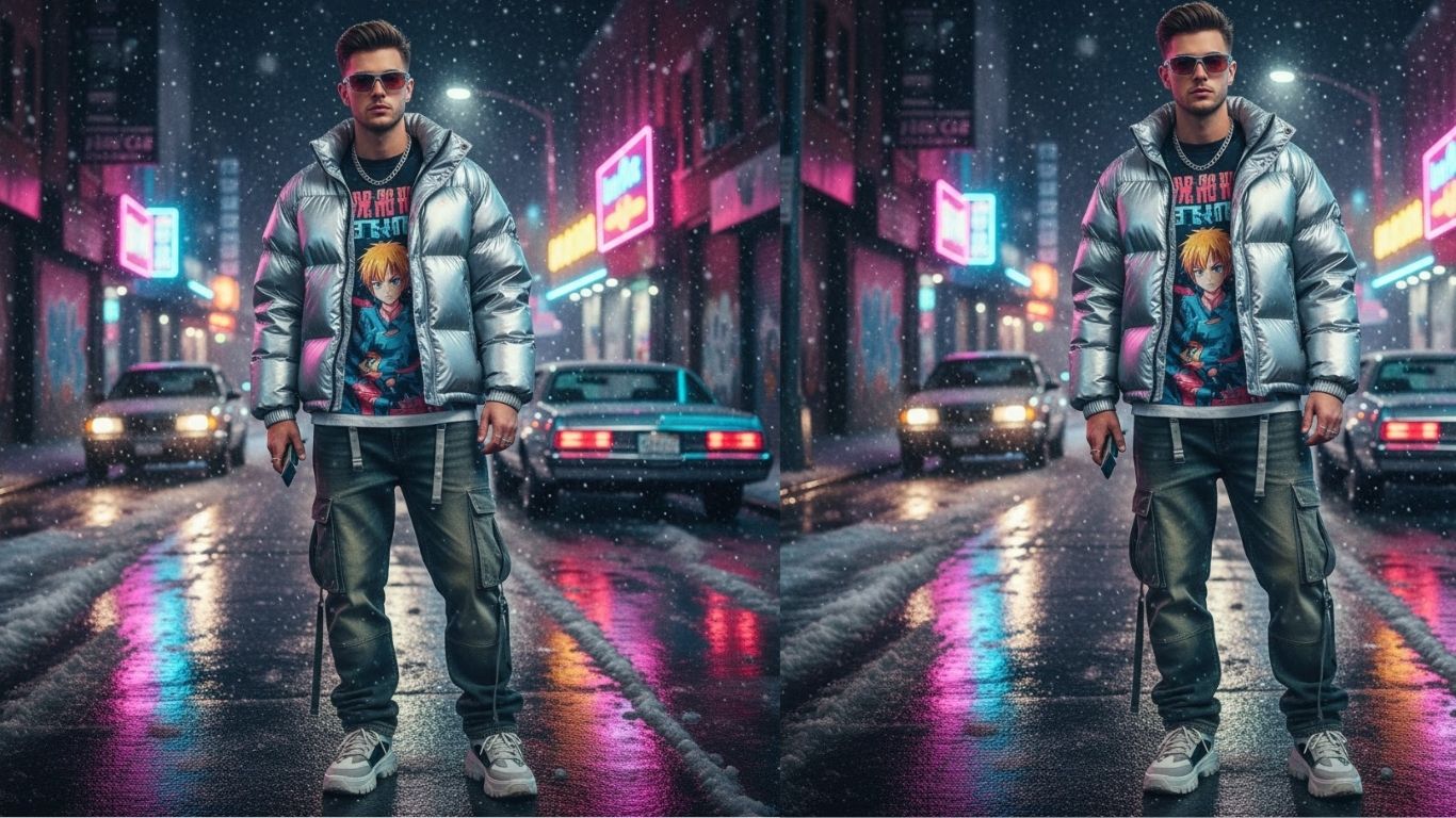 15 Y2K winter outfits for men. Nostalgic street style meets modern cool for the ultimate retro vibe