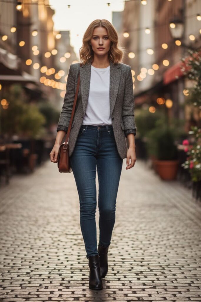 Blazer with Casual Tee and Jeans