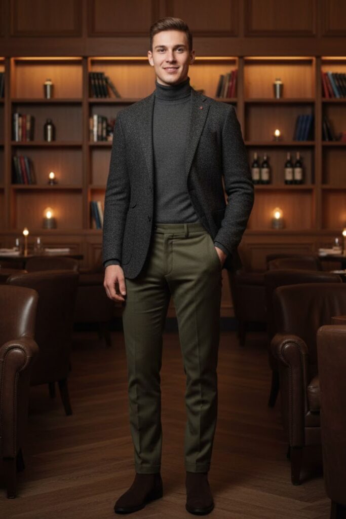 Blazer with Turtleneck and Wool Pants