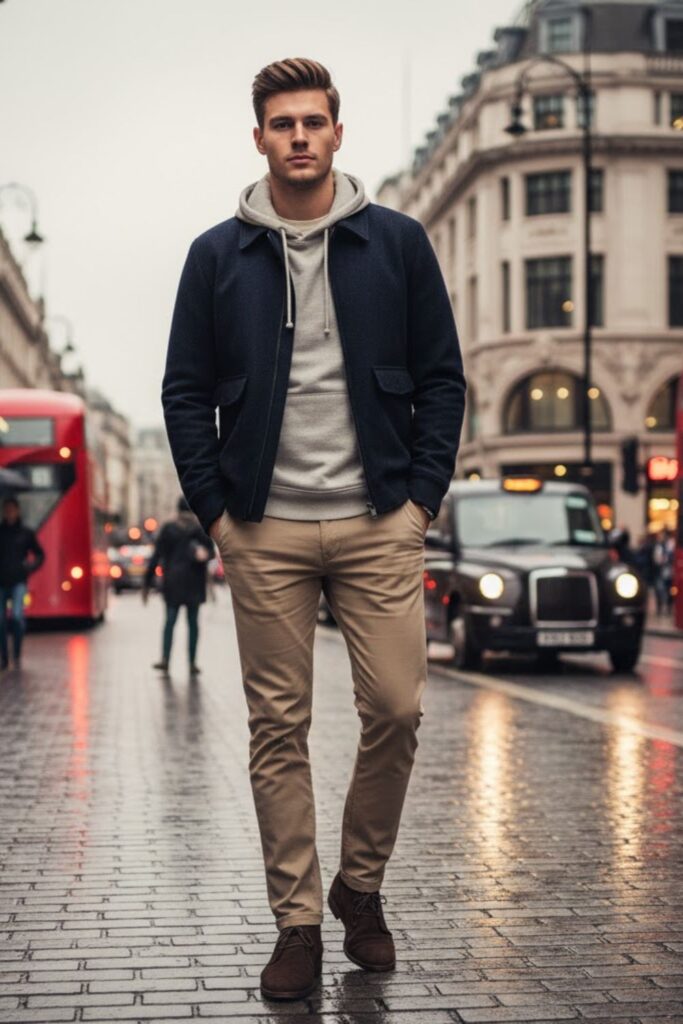 Bomber Jacket with Hoodie and Chinos