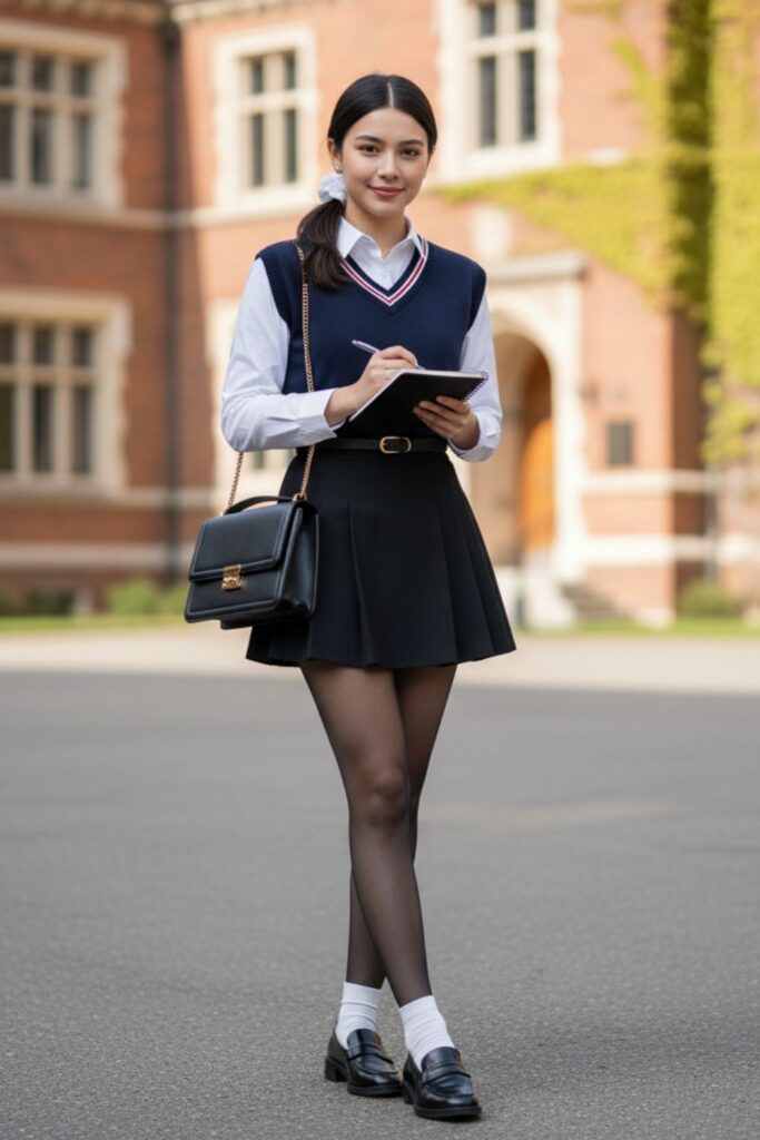 Button-Up Shirt with Pleated Tennis Skirt