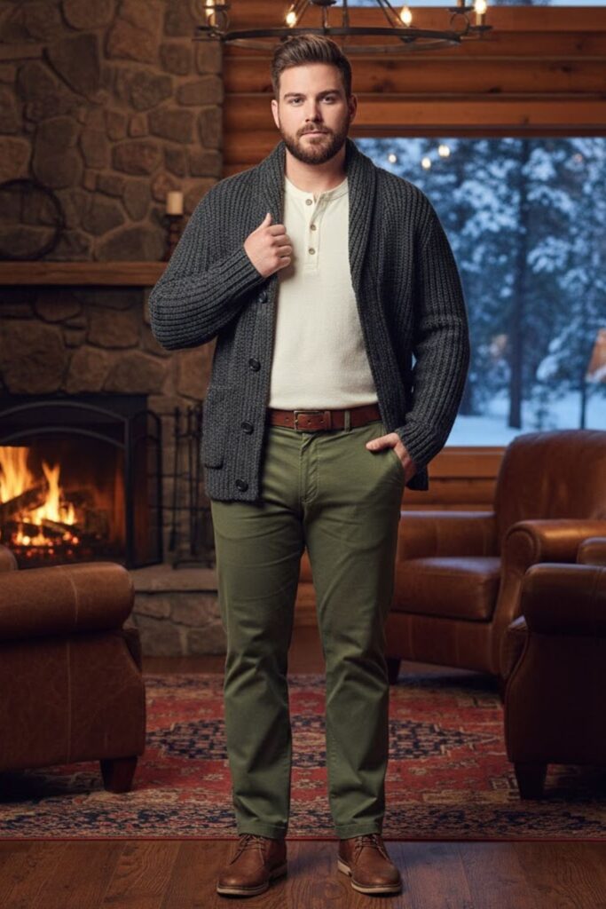 Cardigan with Henley Shirt and Chinos