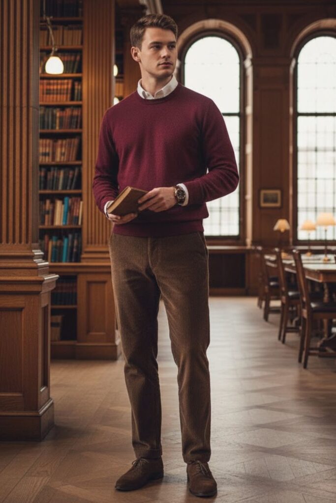Cashmere Sweater with Corduroy Pants and Brogues