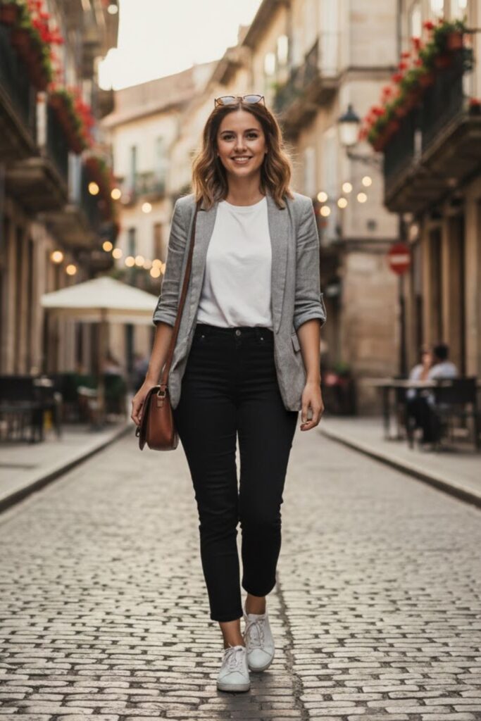 Casual Tee with Cropped Pants and Lightweight Blazer