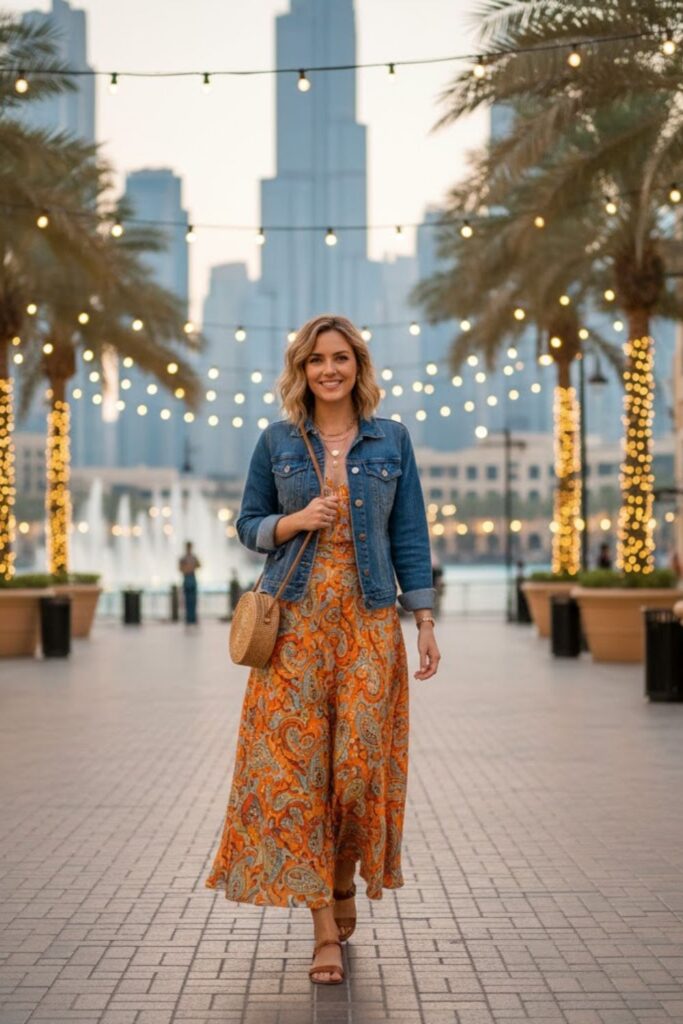 Denim Jacket with Maxi Skirt